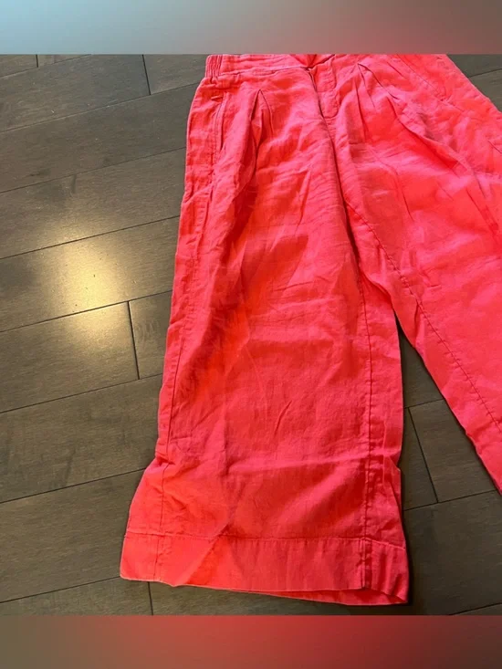 Athleta Playa Linen Wide Leg Crop Pants Coral Size 8 100% Linen - Picture 2 of 11